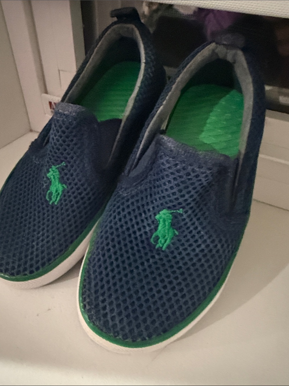 Sz 9 toddler| Polo by Ralph Lauren Navy Mesh Slip-On Loafers with Green Logo